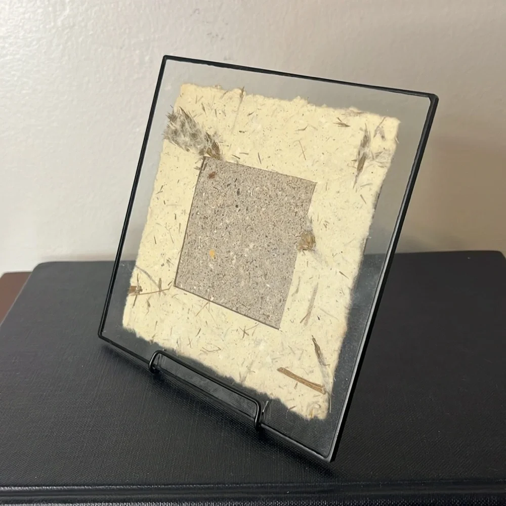 Handmade Natural fiber Paper Table Top Photo Frame‎ Glass & Black Metal Border